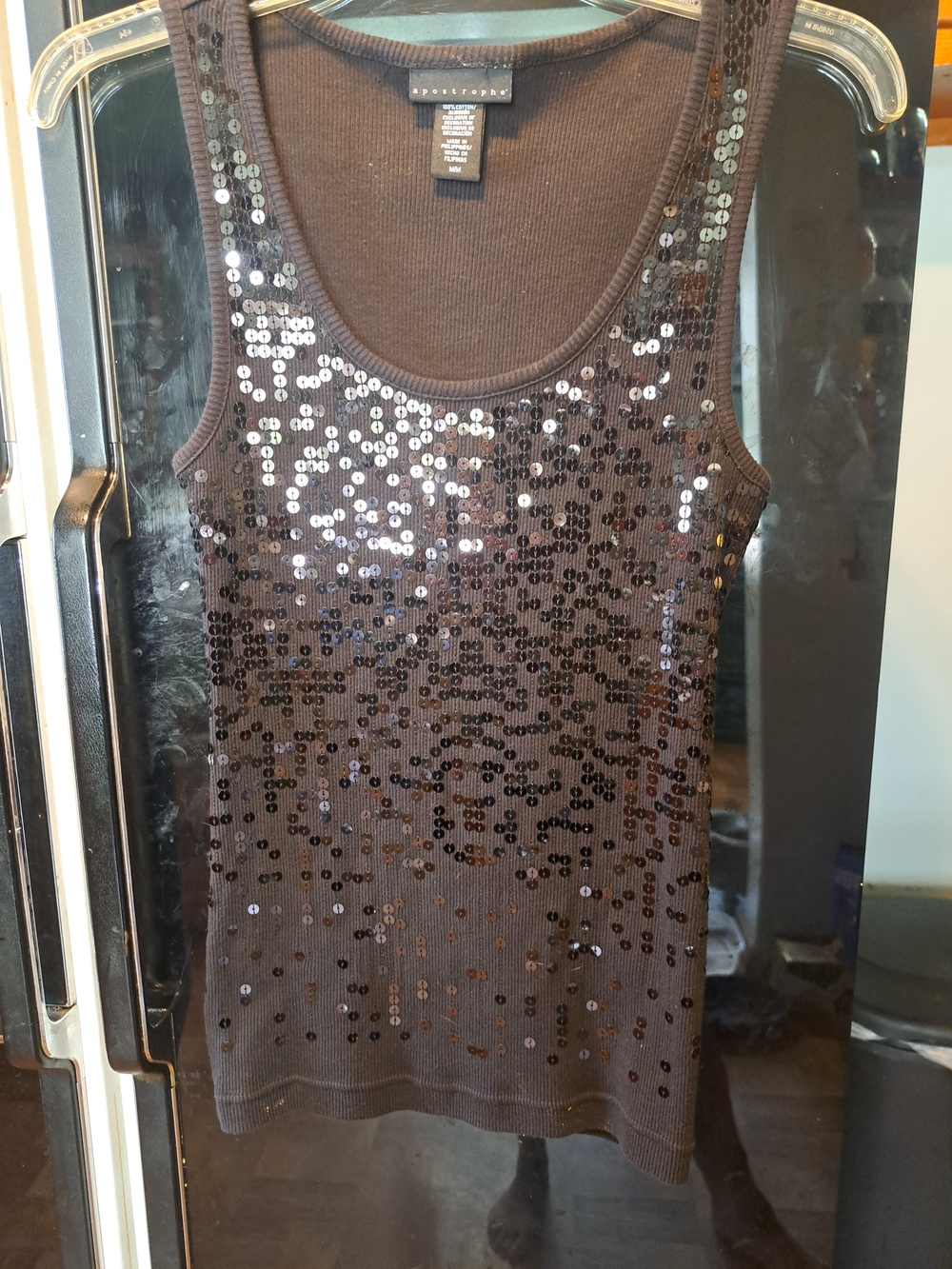 Apostrophe Black Sequin Scoop Neck Tank Top